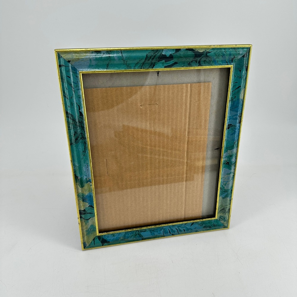 Vintage Teal Green Marbled 8x10 Picture Frame Gold Trim Velvet Back Easel Stand